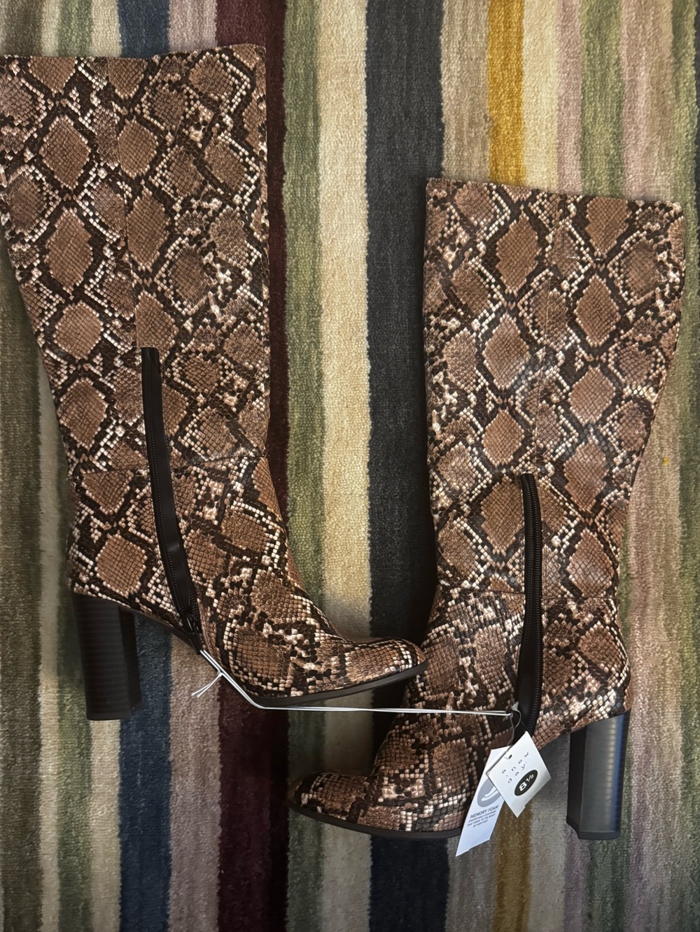 a new day Brown Snake-Print Knee Boots with Block Heel - Picture 2 of 4